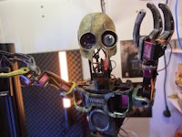 a robot in a room with a lot of wires